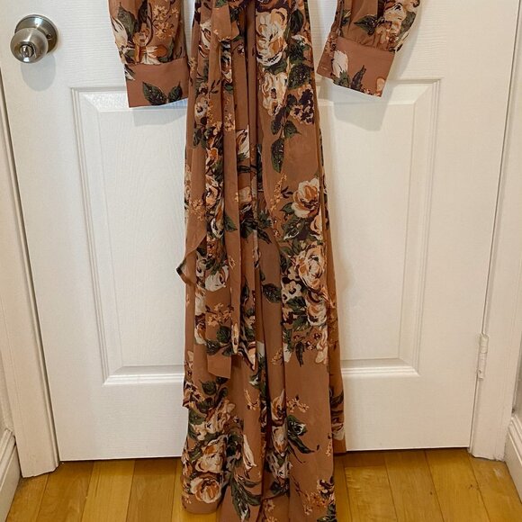 PINK + SOPHIE PINK/MAUVE FLORAL MAXI WRAP DRESS - Picture 2 of 9